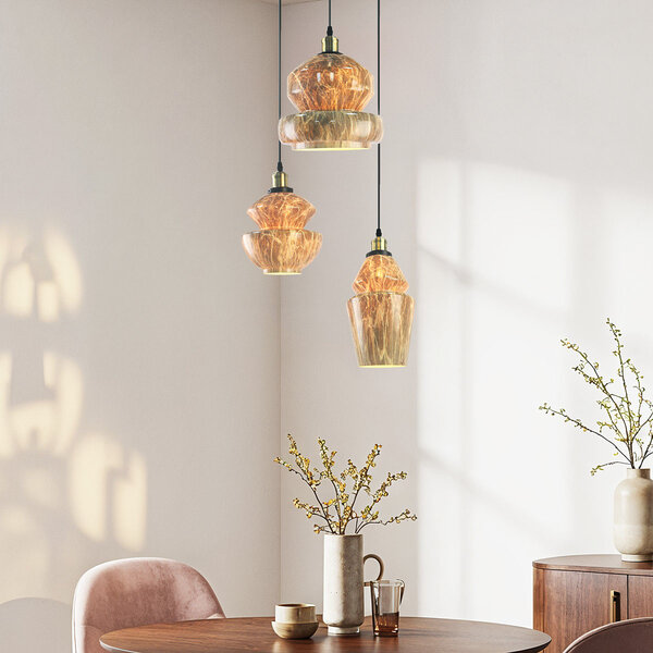 Lampe suspendue à 3 lumières avec verre en marbre - Evelyn