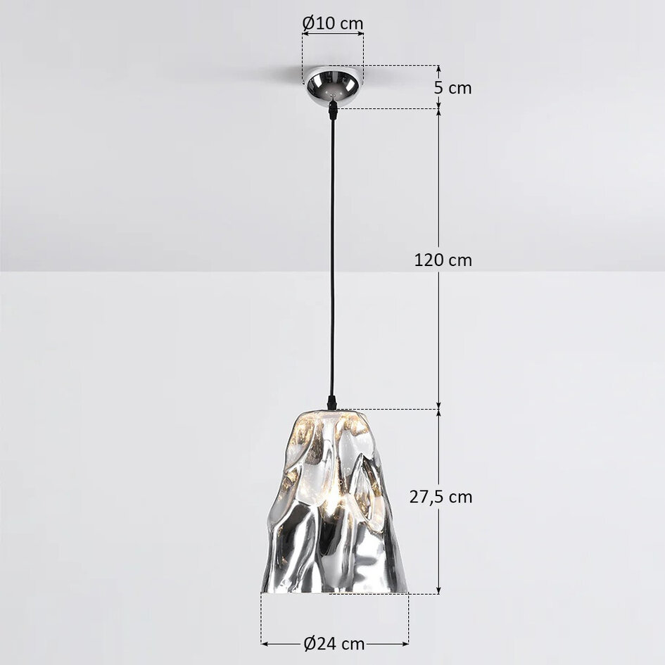 Suspension design Napoli en verre chromé ondulé
