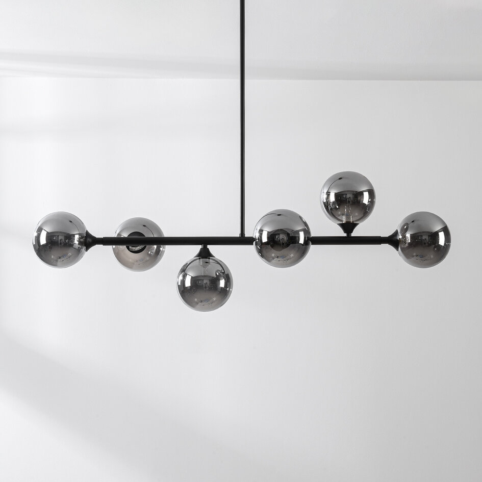 Plafonnier design Aster 6 lumières en verre fumé - noir