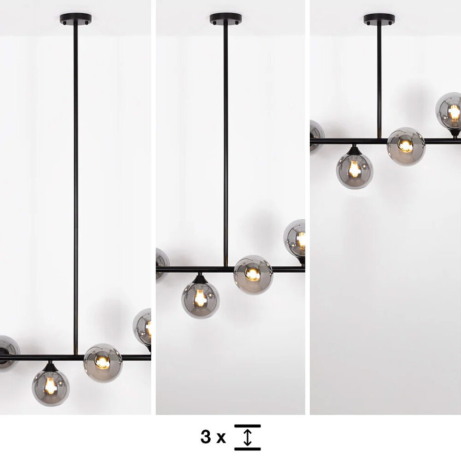 Suspension design noir avec verre fumé, 6 lumières - Aster