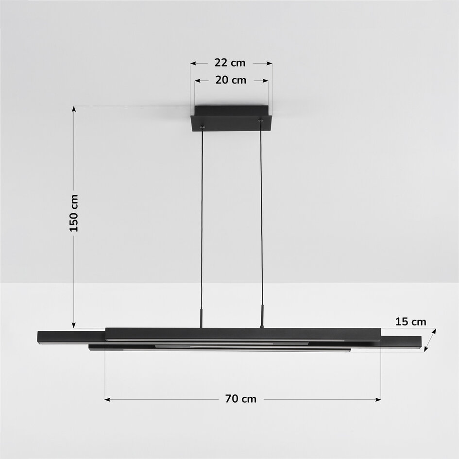 Suspension design dimmable noire avec bois foncé - Liana