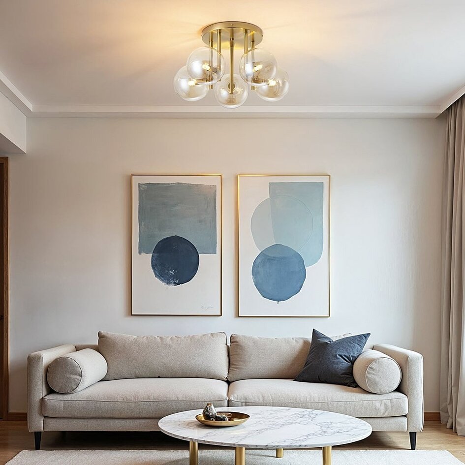 Plafonnier Amora 5 lumières - laiton et verre cognac