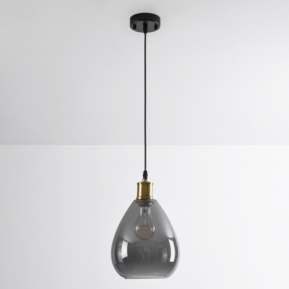 Suspension Verona fumée 1 lumière - verre lisse en forme de larme