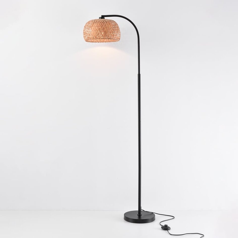 Lampadaire arc avec abat-jour en bambou - Seren