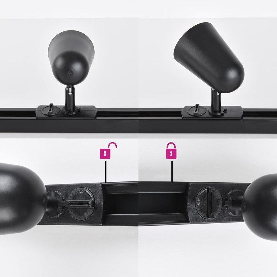 Spot sur rail monophasé Sev, 3 niveaux de gradation - noir avec chrome