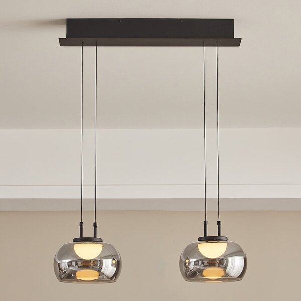 Suspension Katla - noir et verre fumé avec LED à intensité variable sur 3 niveaux