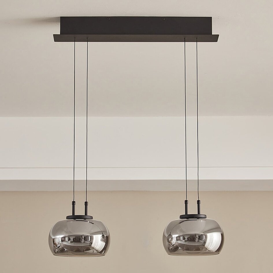 Suspension Katla - noir et verre fumé avec LED à intensité variable sur 3 niveaux