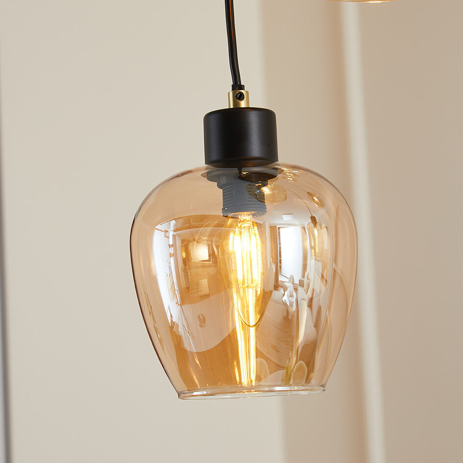 Suspension noire avec verre ambré, 9 lumières - Alturas