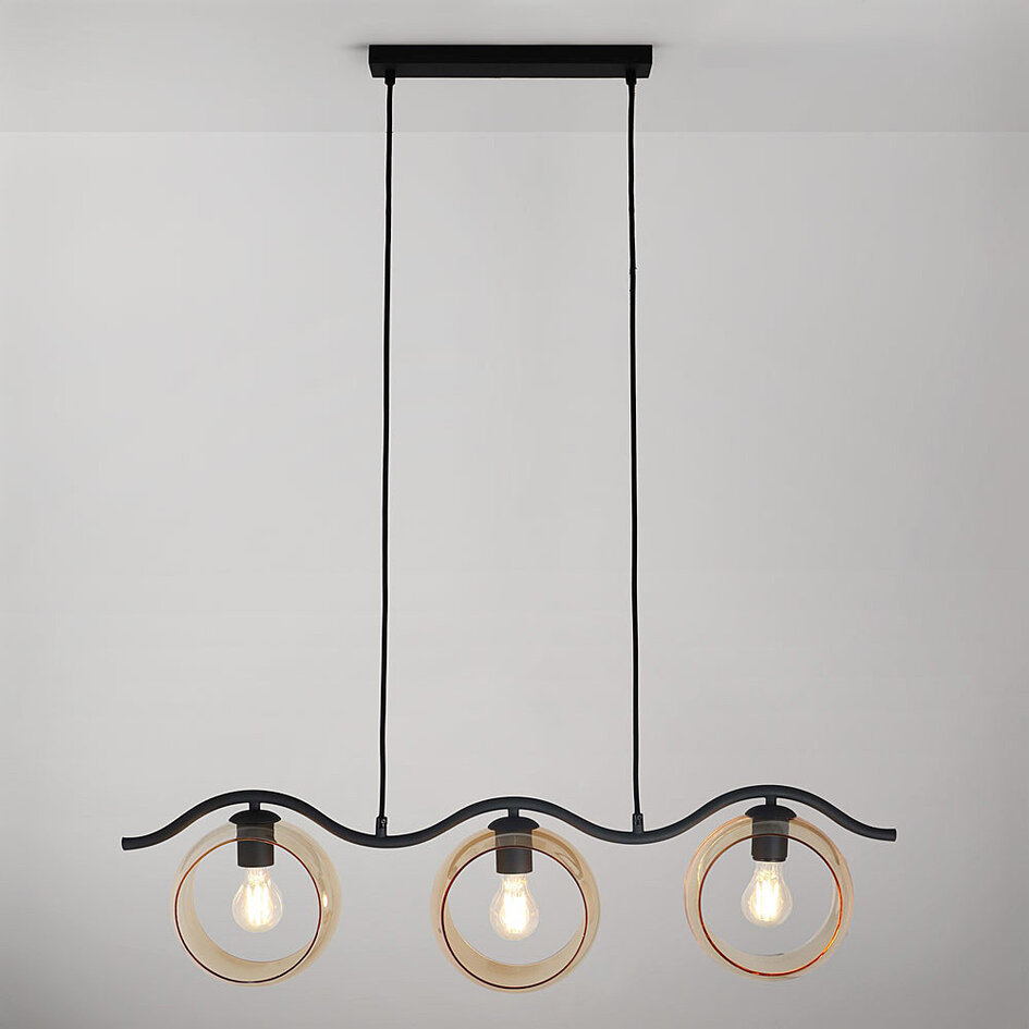 Suspension moderne en verre ambré rond, 3 lumières - Curvatura