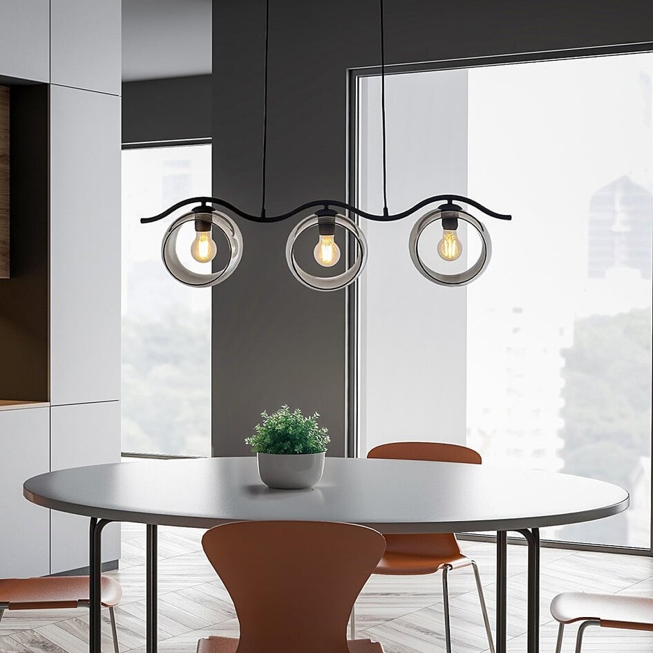 Suspension moderne en verre fumé rond, 3 lumières - Curvatura