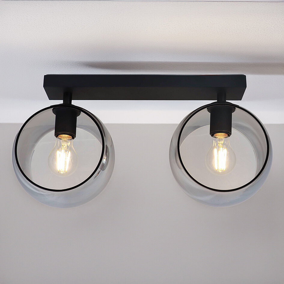 Plafonnier avec verre fumé rond, 2 lumières - Orbitique