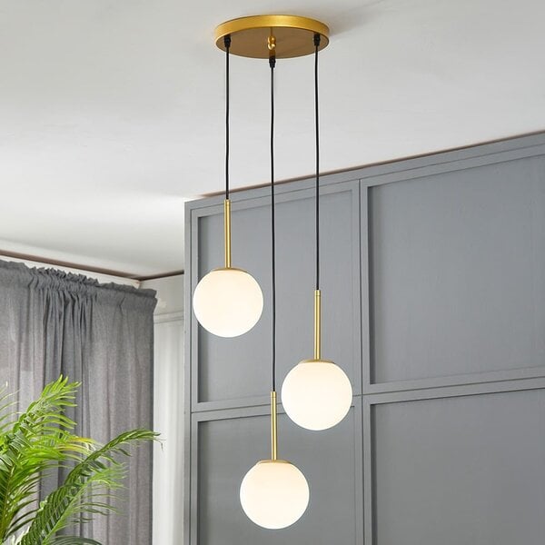 Suspension Addy 3 lumières - doré et verre opalin