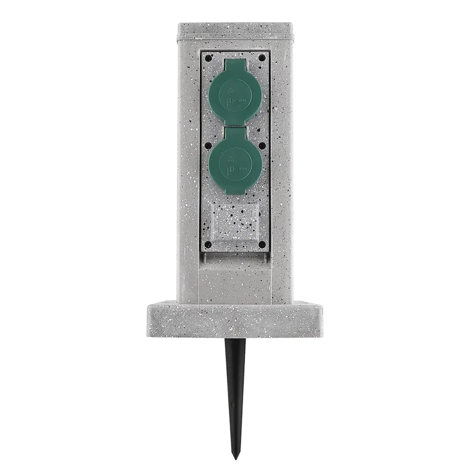 Prise extérieure double IP44 avec minuterie - aspect pierre