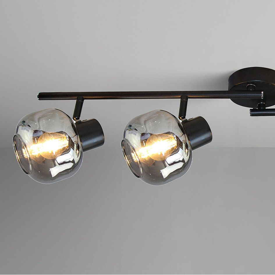 Plafonnier noir avec verre fumé à effet miroir, 4 lumières - Jenthe