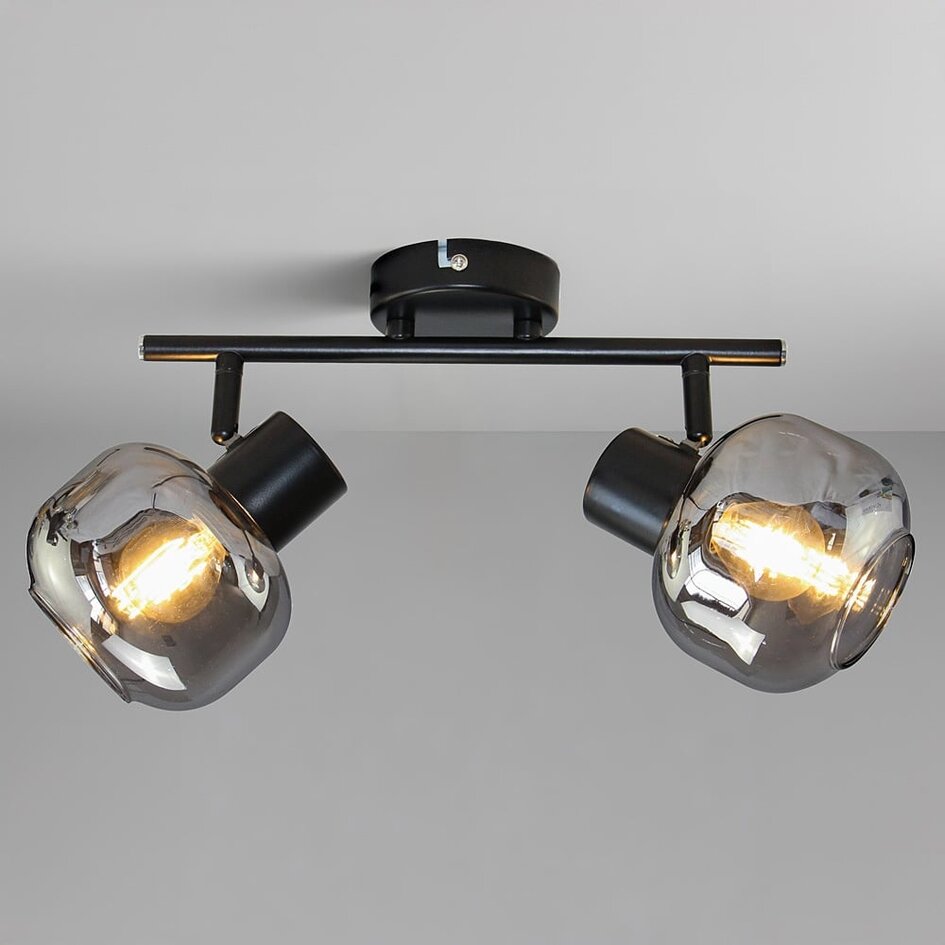 Plafonnier Jenthe 2 lumières - noir, verre fumé et effet miroir