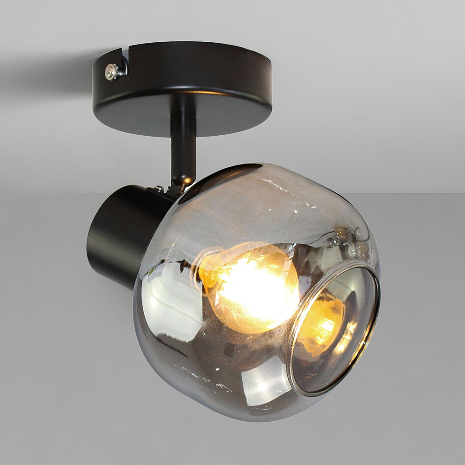 Plafonnier moderne en verre fumé, 1 lumière - Jenthe