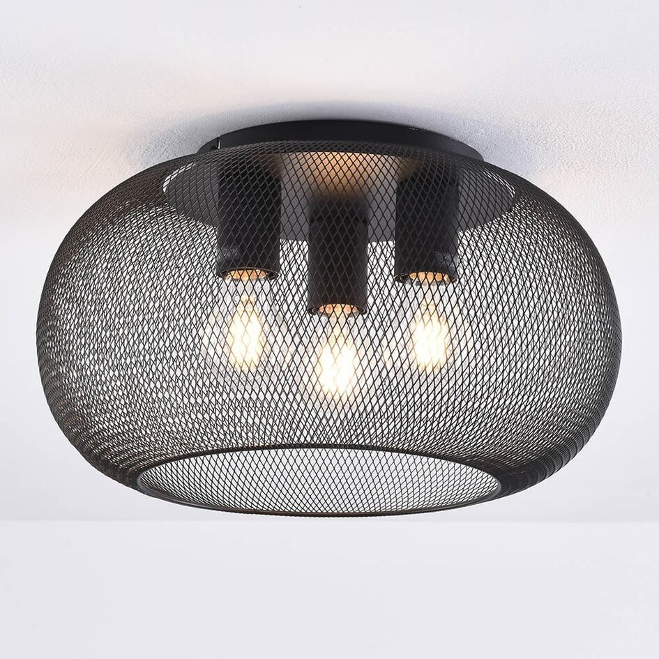 Plafonnier Caia 3 lumières - métal noir avec abat-jour perforé