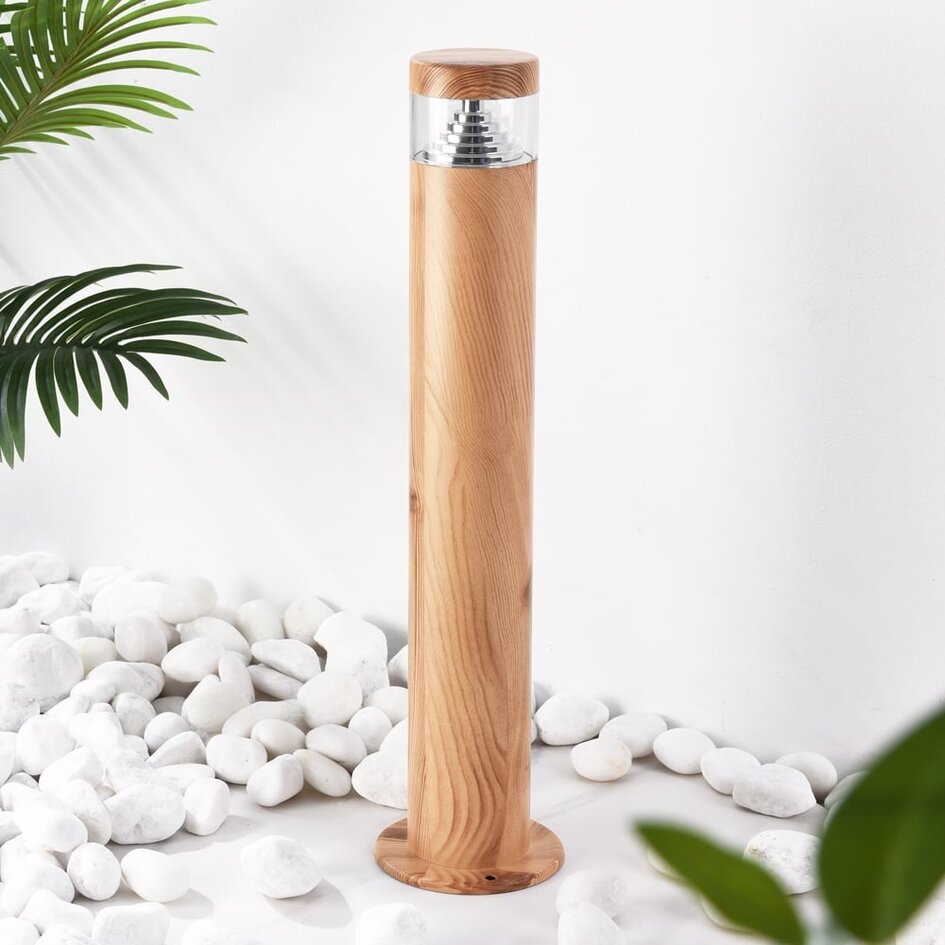 Lampe d'extérieur sur pied Tierra aspect bois foncé à LED intégrée