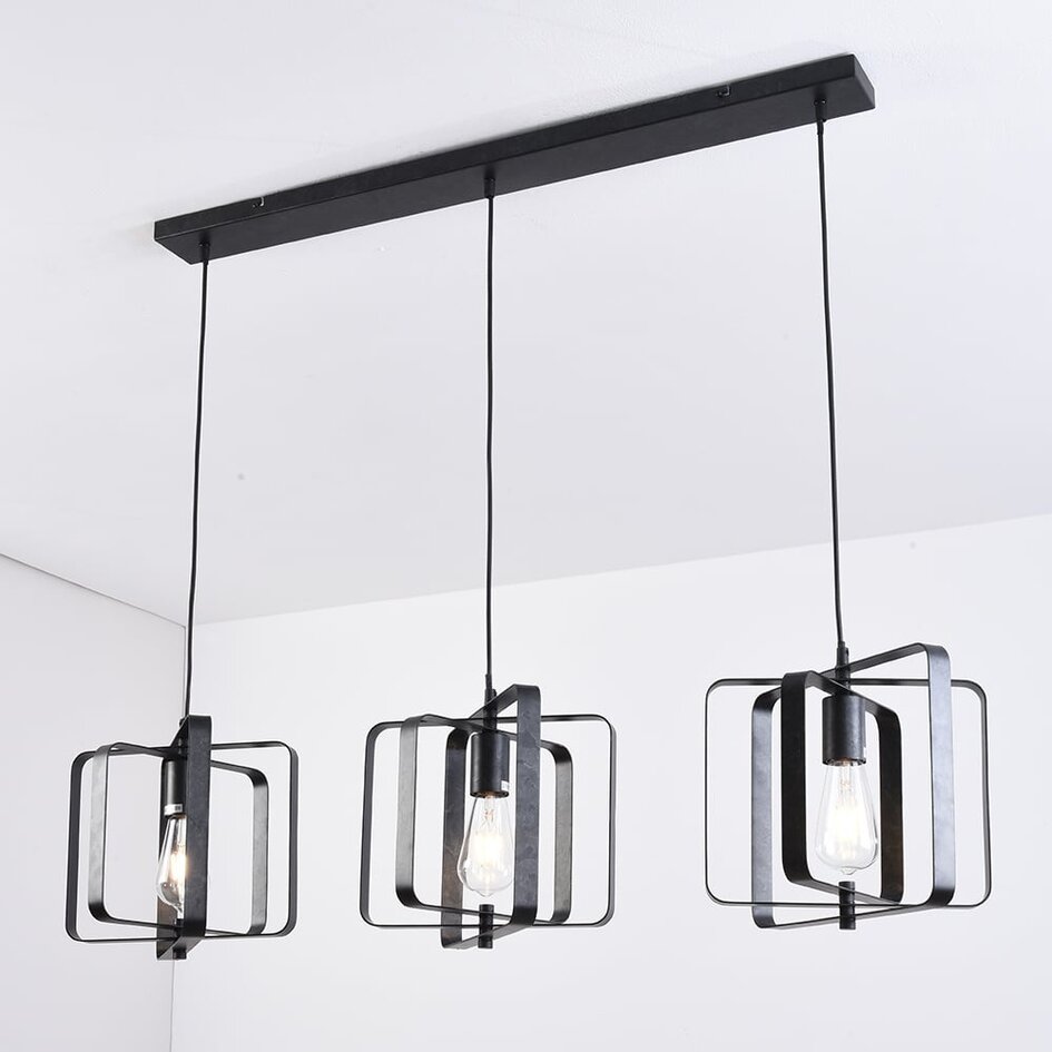 Suspension industrielle Maiko 3 lumières - cadre noir ouvert