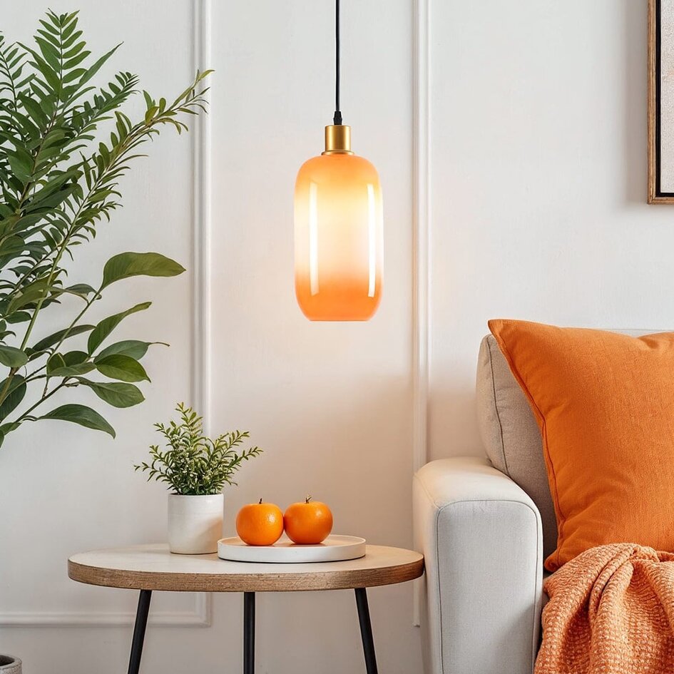 Suspension 1 lumière Anne - verre orangé