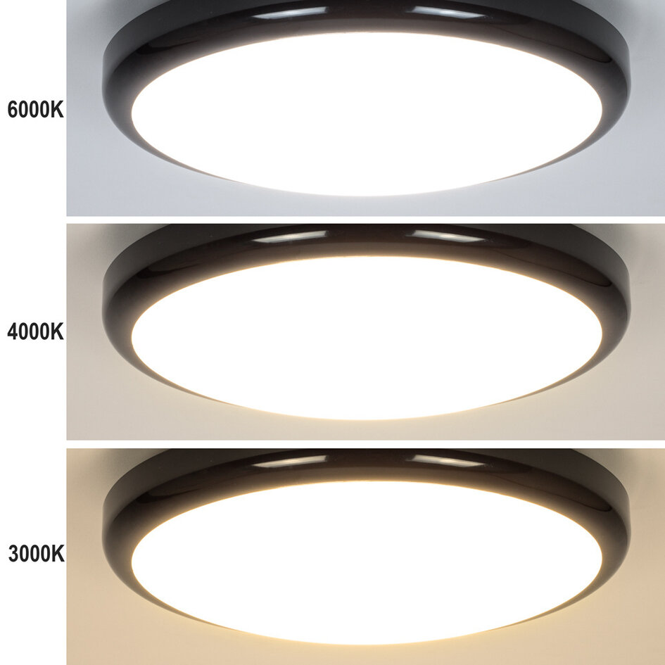 Plafonnier avec unité de secours | Interrupteur CCT 3000K/4000K/6500K | Noir