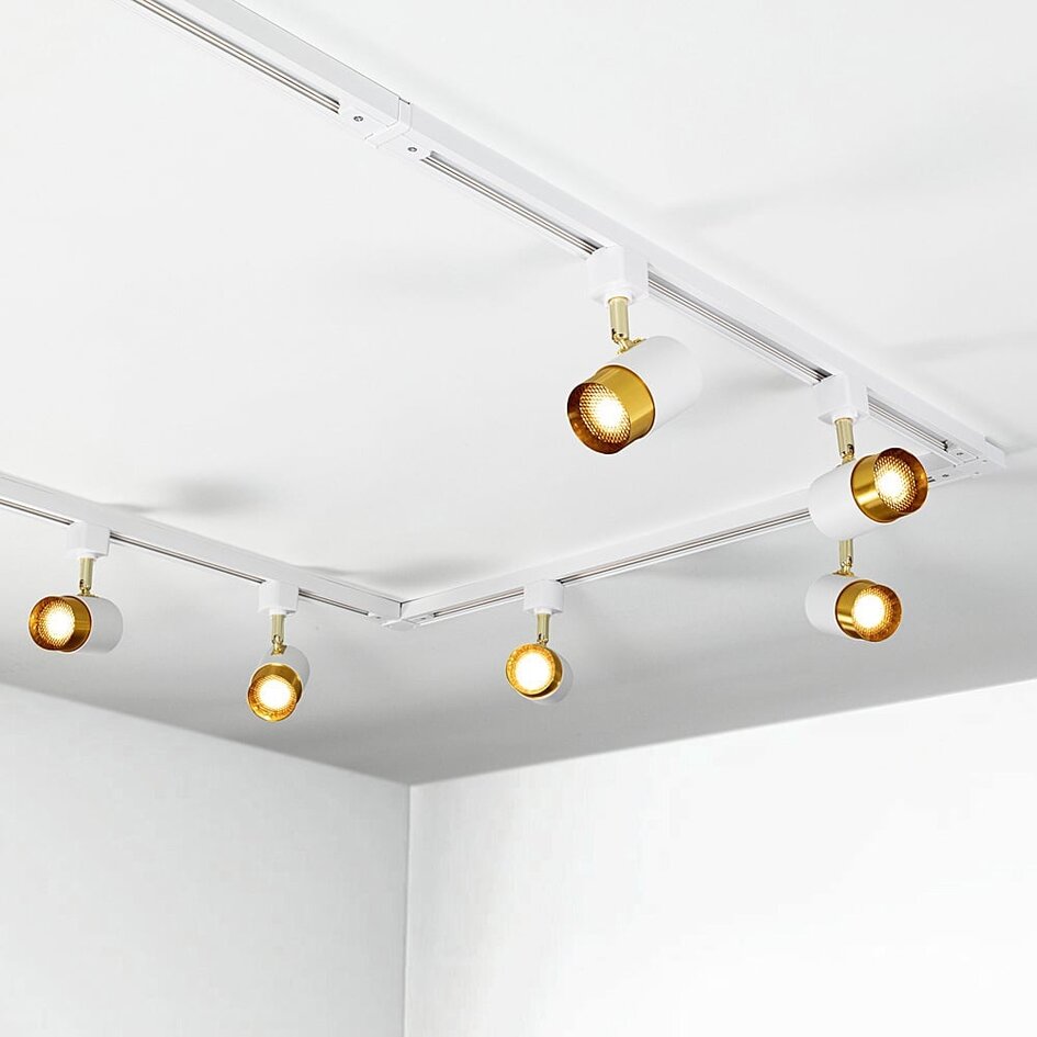 Système de rail moderne monophasé de 3 mètres avec spots  blanc et or - Lexi