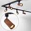 Kit rail monophasé de 3 mètres, spots Loek noirs à l’aspect noyer
