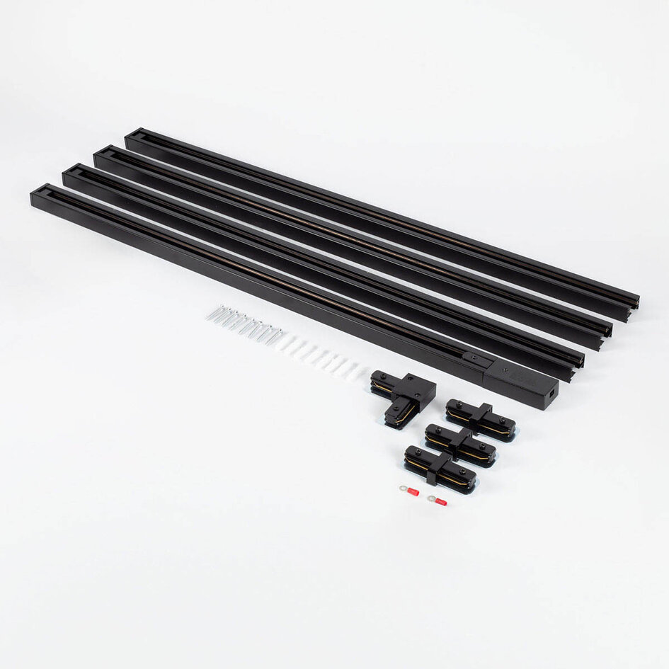 Système de rail monophasé moderne 3 mètres noir avec aspect bois de noix - Loek