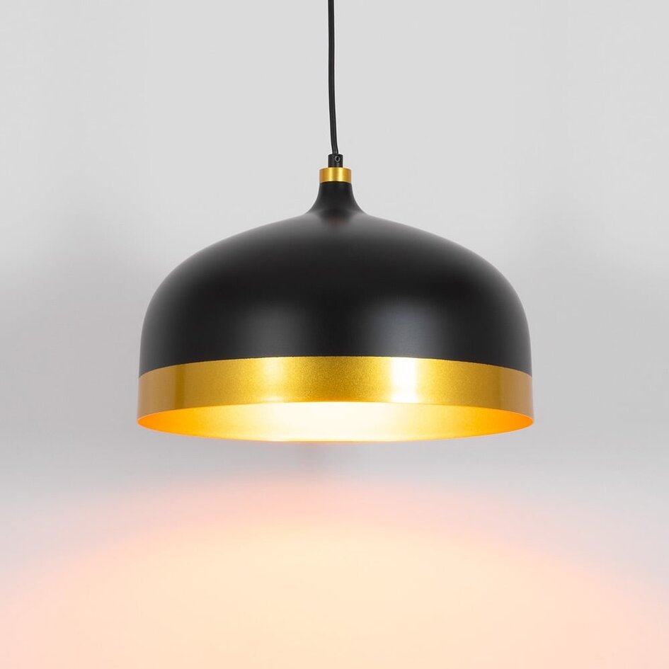 Lampe suspendue industrielle noire avec détails dorés - Zelta