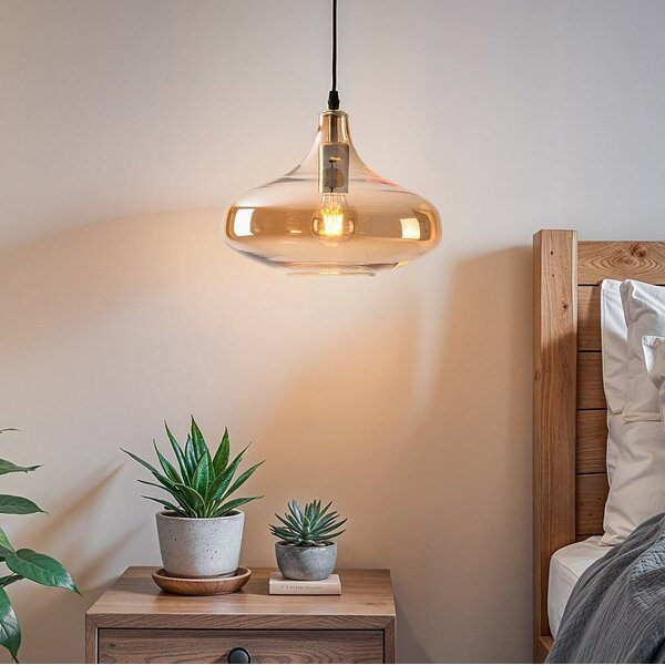 Lampe suspendue à 1 lumière Trinidad avec verre ambré - variante 1