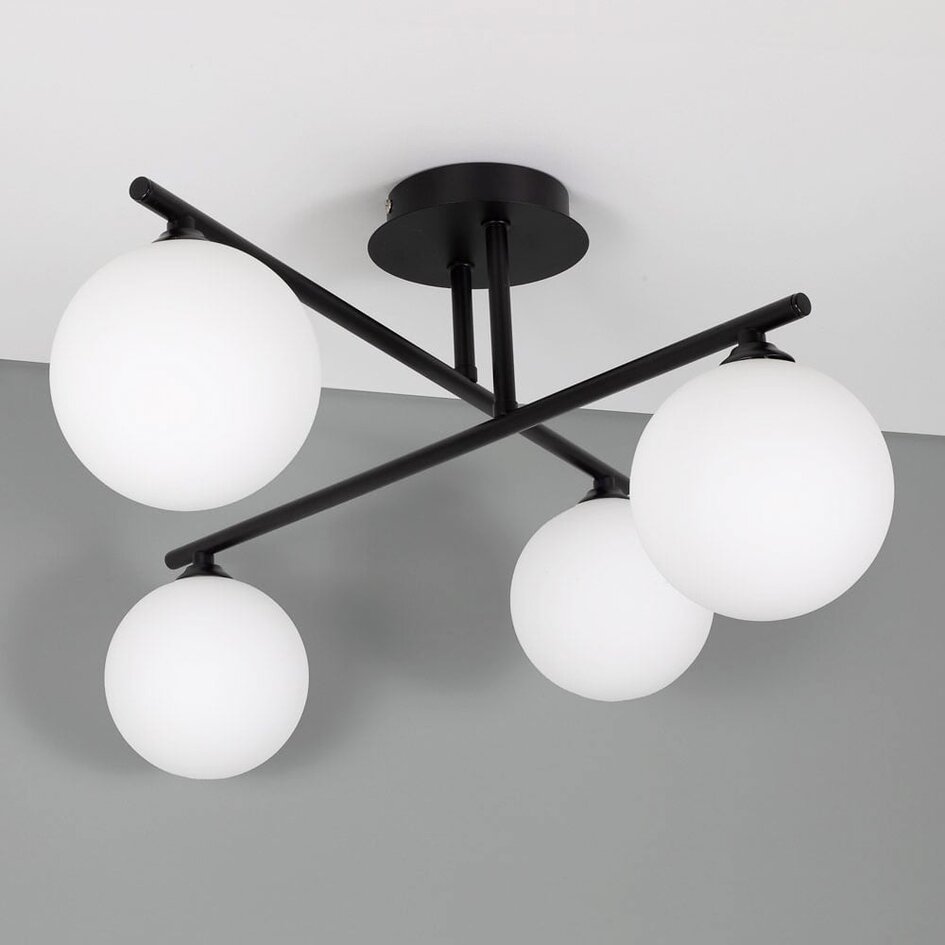 Plafonnier Nymo 4 lumières en verre opalin - noir