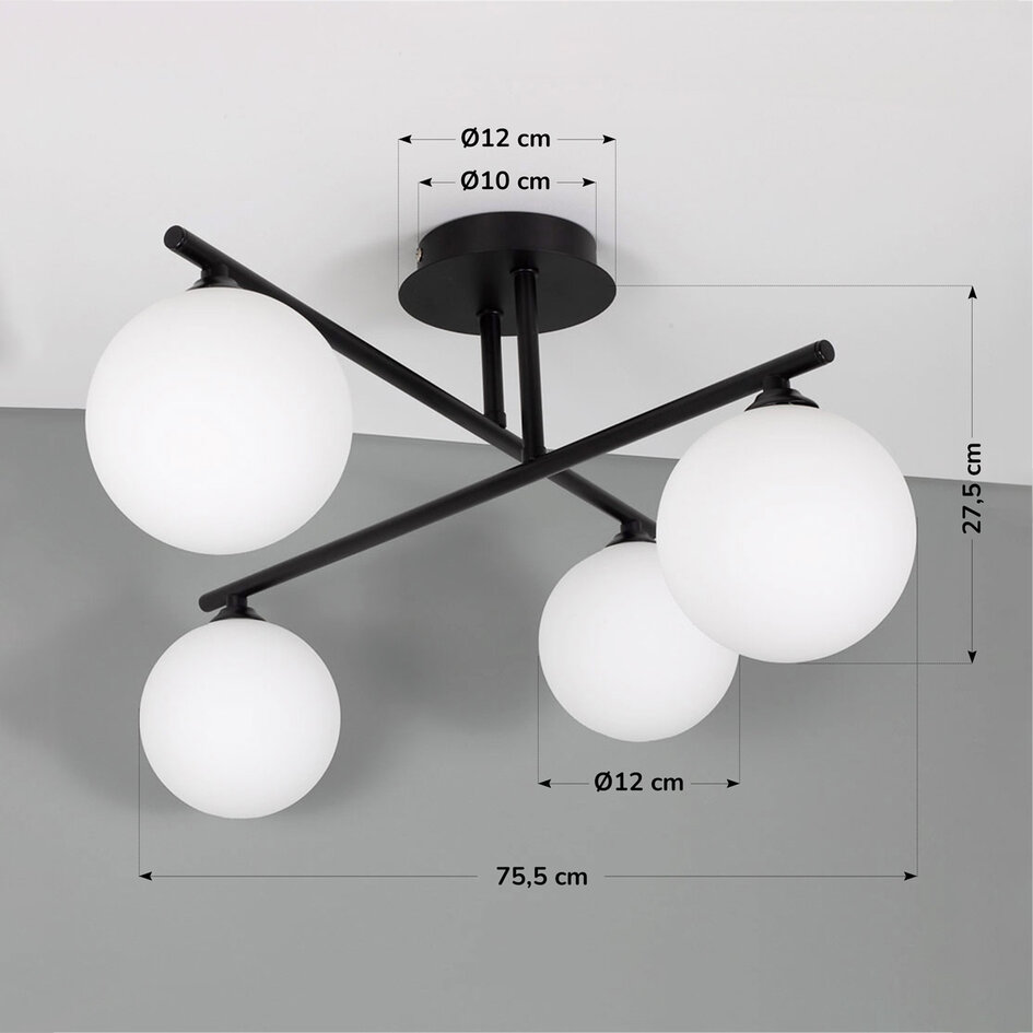 Plafonnier élégant, 4 lumières noir - Nymo