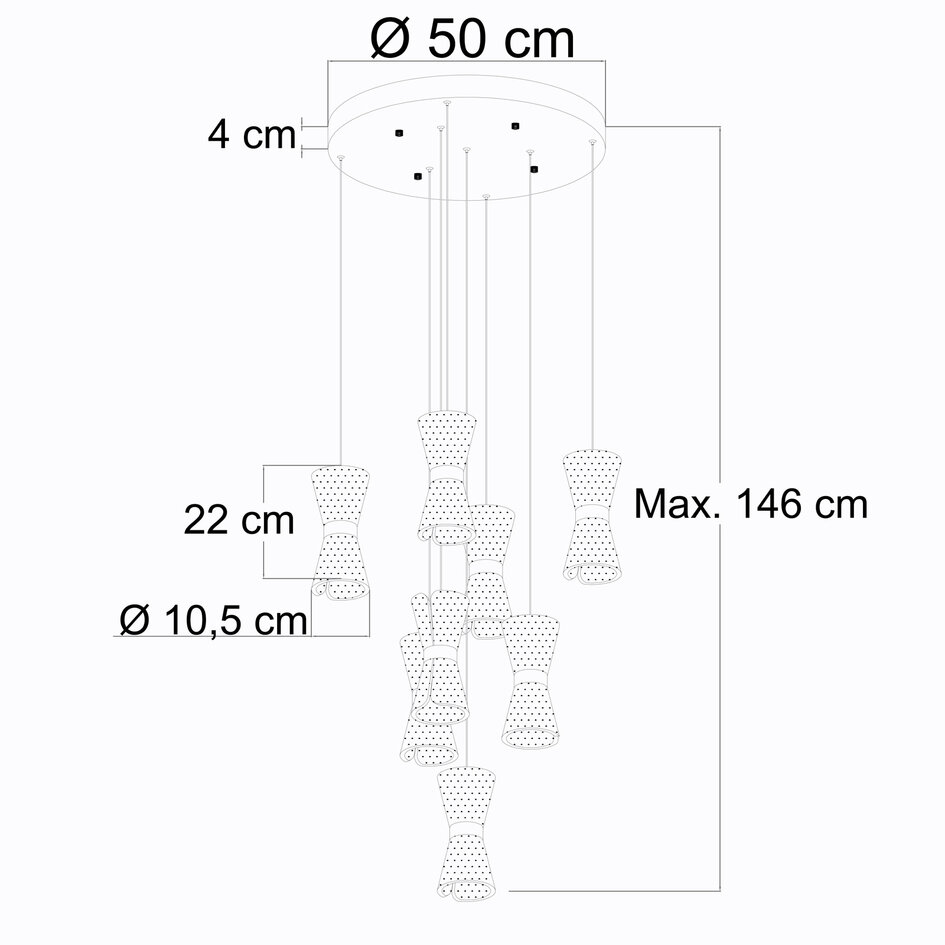 Lampe suspendue dimmable avec détails dorés, 8 lumières - Aegea