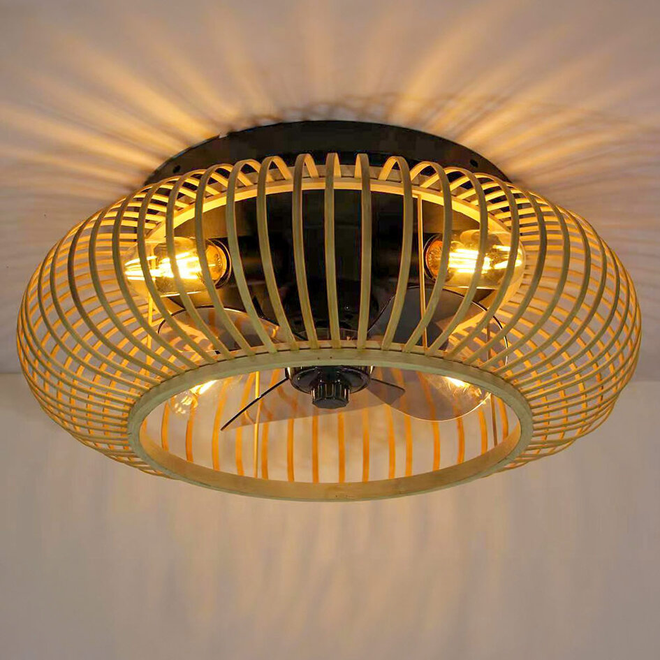 Ventilateur de plafond en bambou étroit avec fonction été et hiver - Paco