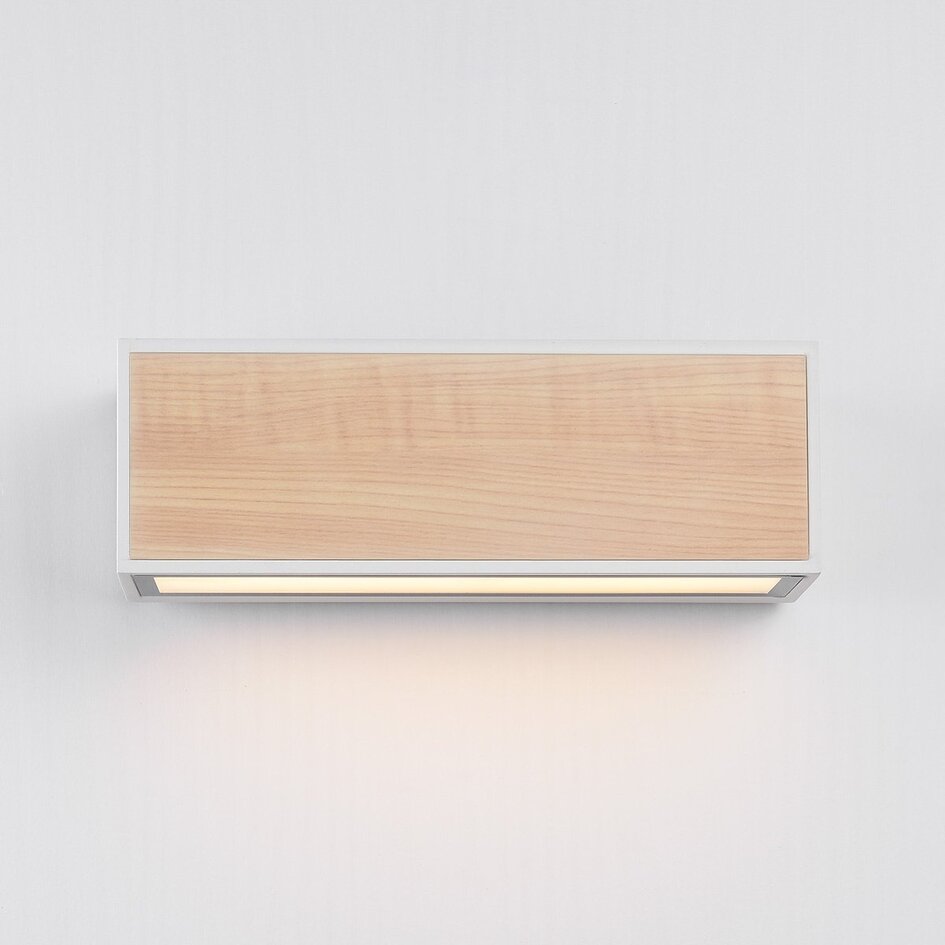 Applique murale solaire Garcia - blanche et bois clair