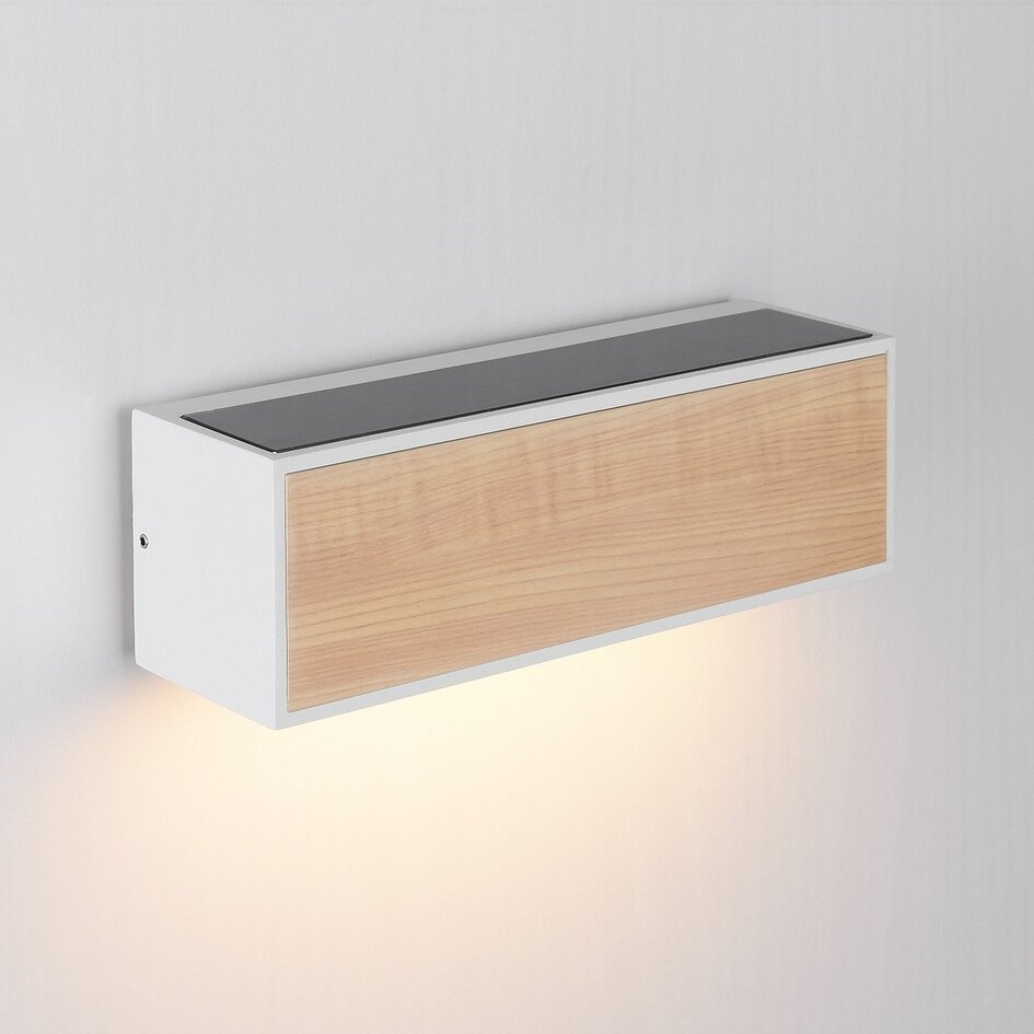 Applique murale solaire Garcia - blanche et bois clair