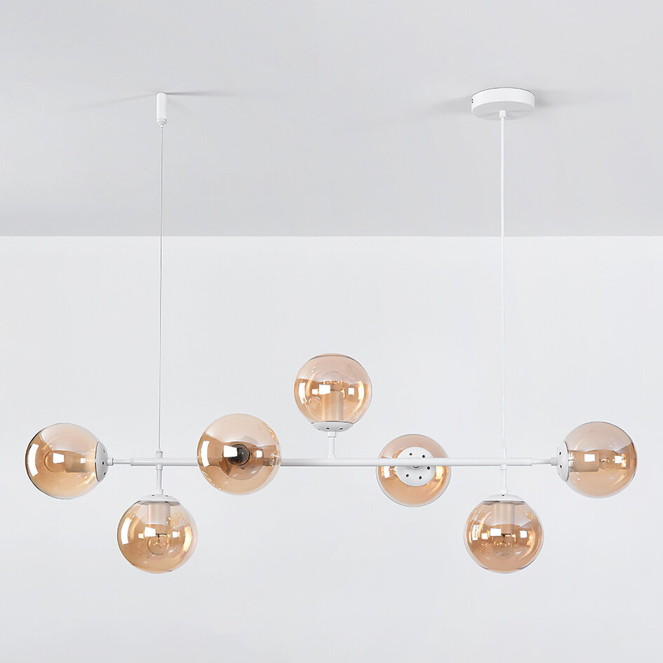 Suspension design avec cadre blanc et verre ambré - Hepta