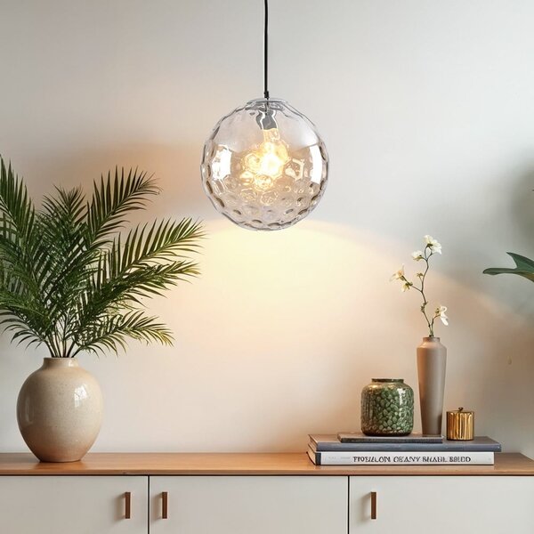 Suspension contemporaine en verre cognac avec renflement - Hades