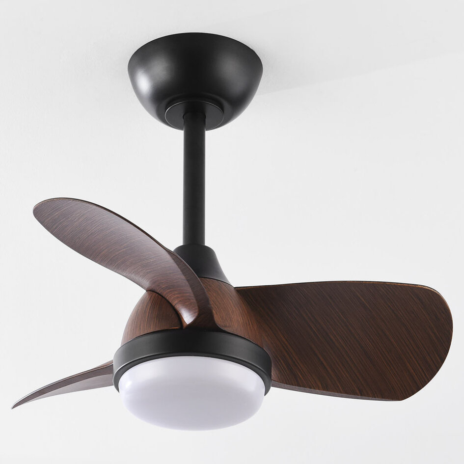 Ventilateur de plafond compact avec LED et télécommande Vietor - noir et marron foncé
