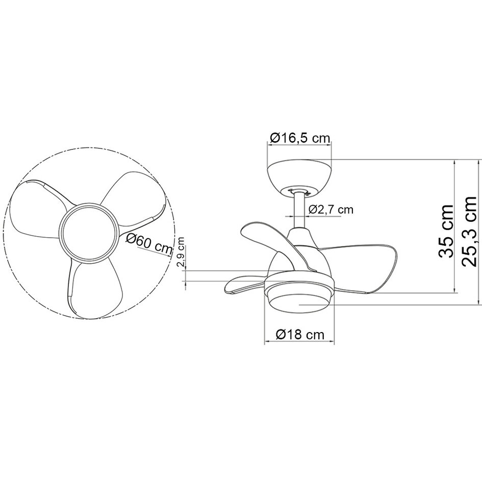 Ventilateur de plafond compact avec LED et télécommande Vietor - noir et marron foncé