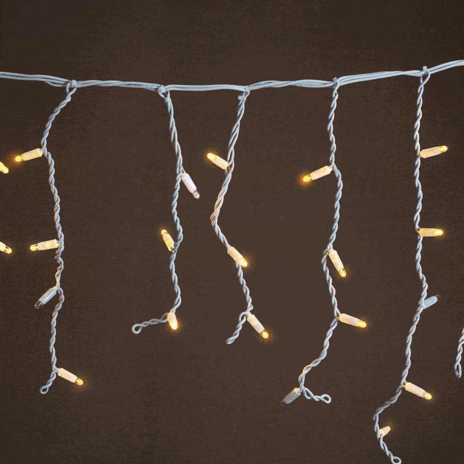 Guirlande stalactite connectable | à partir de 3 mètres | 114 LEDs | blanc chaud avec scintillement | câble blanc | caoutchouc