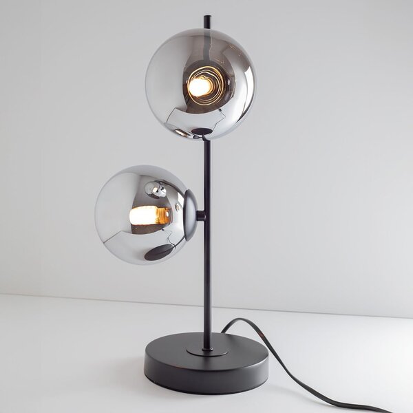 Lampe de table 2 lumières avec verre fumé avec effet miroir et cadre noir - Ethan Lampe de table 2 lumières avec verre fumé avec effet miroir et cadre noir - Ethan