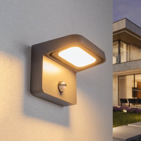 Applique murale extérieure inclinable Greg avec détecteur - noire avec LED intégrée