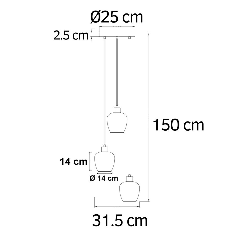 Suspension design noire mate avec verre transparent 3 lumières - Stockton