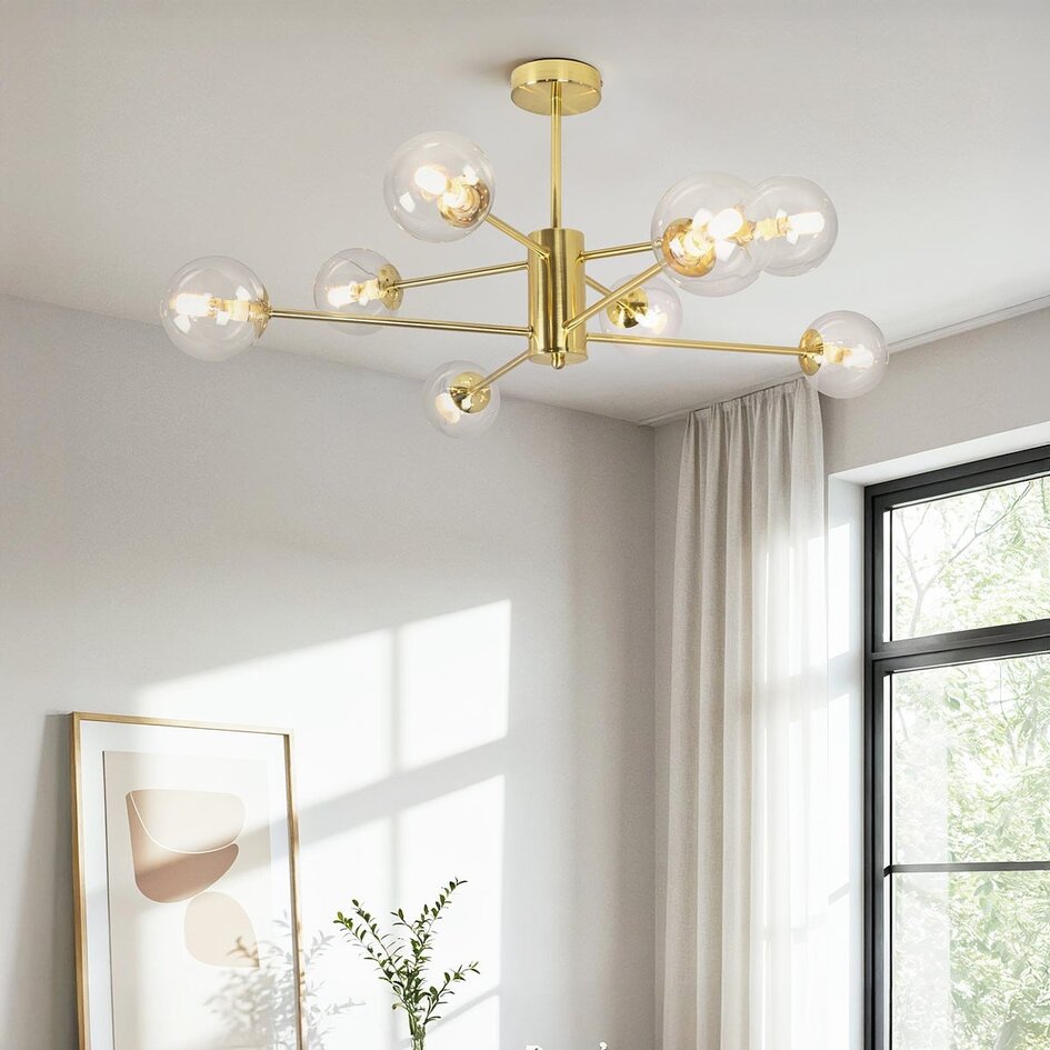 Plafonnier Idaho 8 lumières - doré sable avec globes transparents