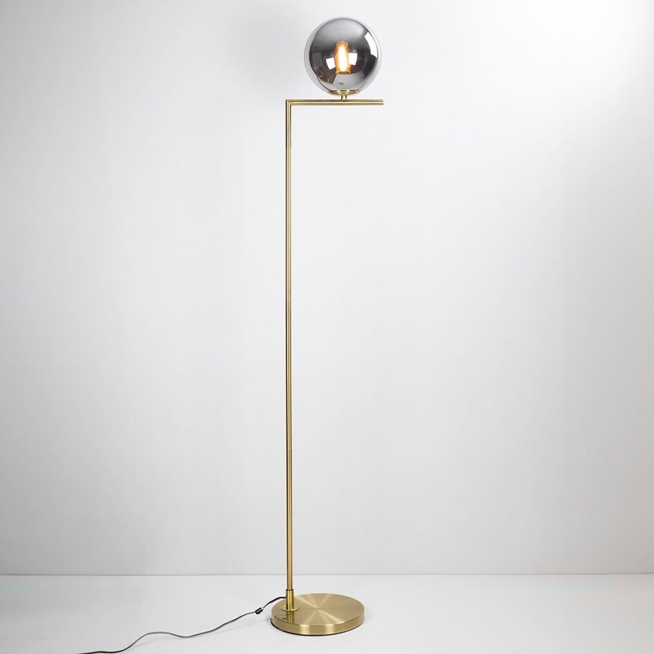Lampadaire design Connor en doré, verre fumé et effet miroir