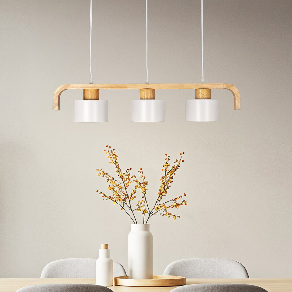 Suspension Rosie 3 lumières rétro avec bois - blanc et bois