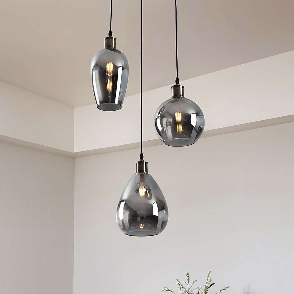 Lampe suspendue design avec verre fumé avec effet miroir, 3 lumières - Verona