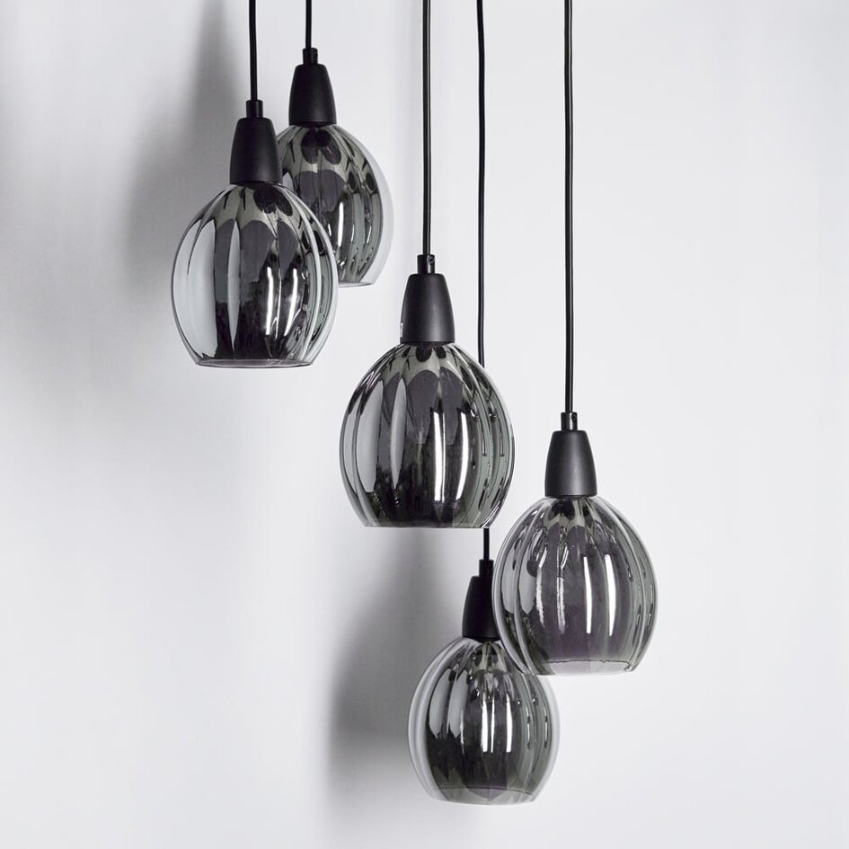 Suspension design 5 lumières Boise - noir et verre fumé