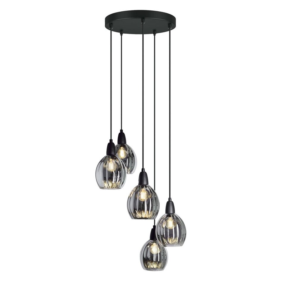 Suspension design 5 lumières Boise - noir et verre fumé